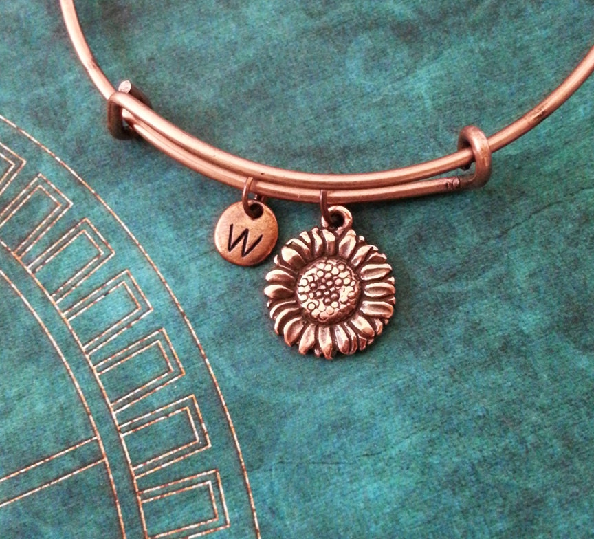Sunflower Bangle Sunflower Bracelet Flower Charm Bracelet Etsy