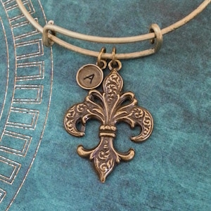 Fleur-De-Lis Bangle Bronze Fleur De Lis Bracelet Fleur De Lys Jewelry Expandable Bangle Stackable Bangle Adjustable Bangle Personalized Gift