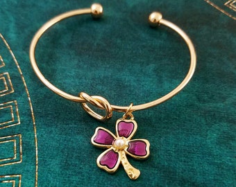 Flower Bangle Purple Flower Bracelet Knot Bracelet Initial Bracelet Bridesmaid Bracelet Flower Girl Bracelet Charm Bracelet Pendant Bracelet