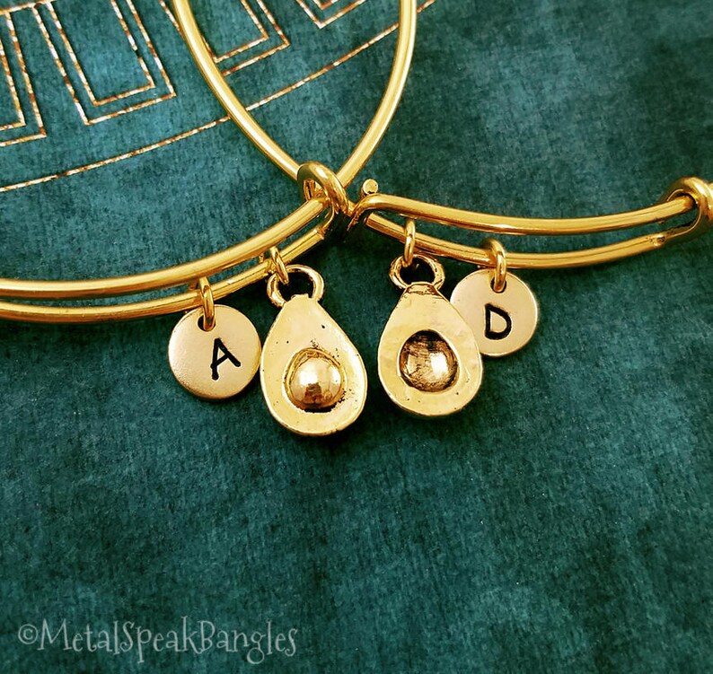 Avocado Bracelet SET of 2 Avocado Charm Bracelets Avocado Bangle Friendship Bracelet Pendant Christmas Gift Best Friend Bracelet Jewelry