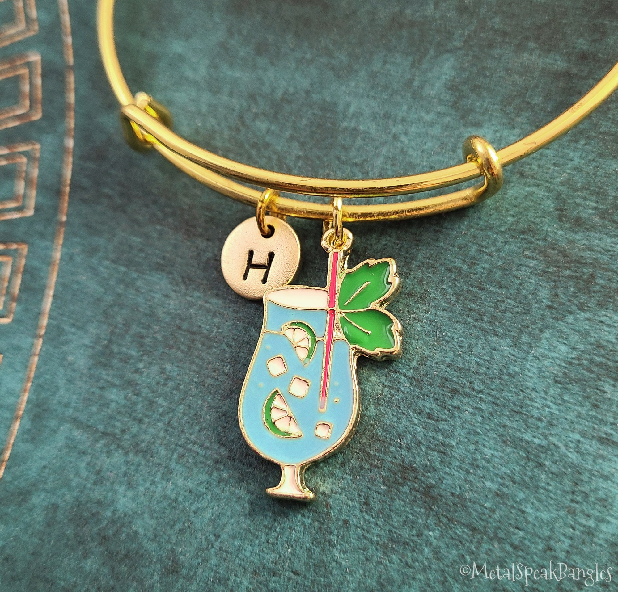 Cocktail Bangle Bracelet Tropical Drink Bracelet Alcohol Jewelry Blue ...