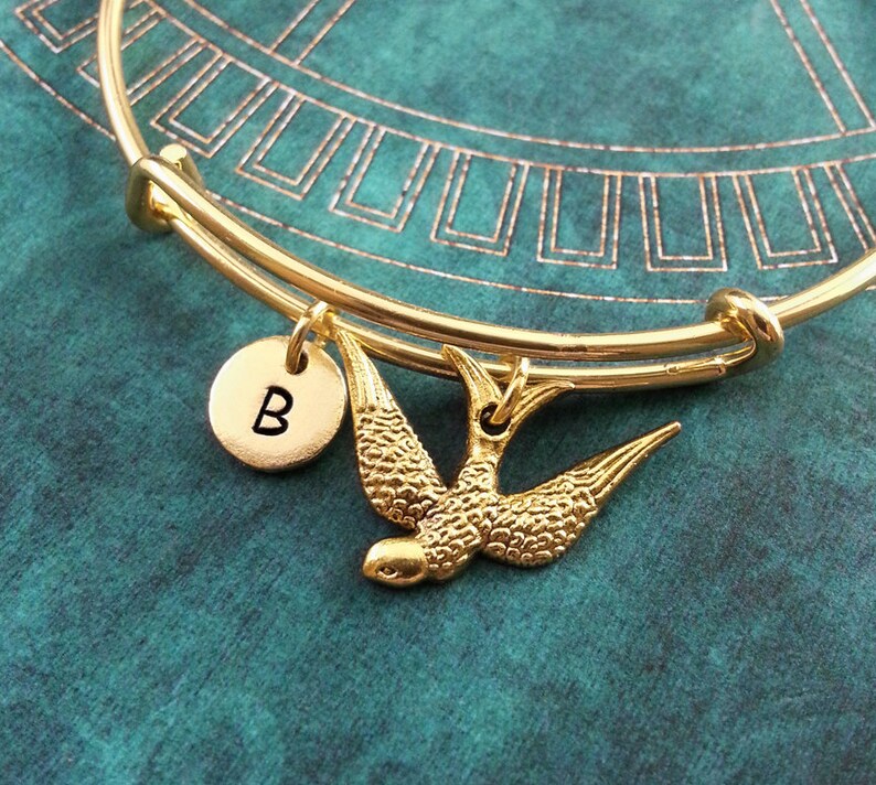 Sparrow Bangle Bracelet Gold Sparrow Bracelet Sparrow Charm Jewelry Stackable Bangle Adjustable Bangle Expandable Bangle Personalized Bangle image 1