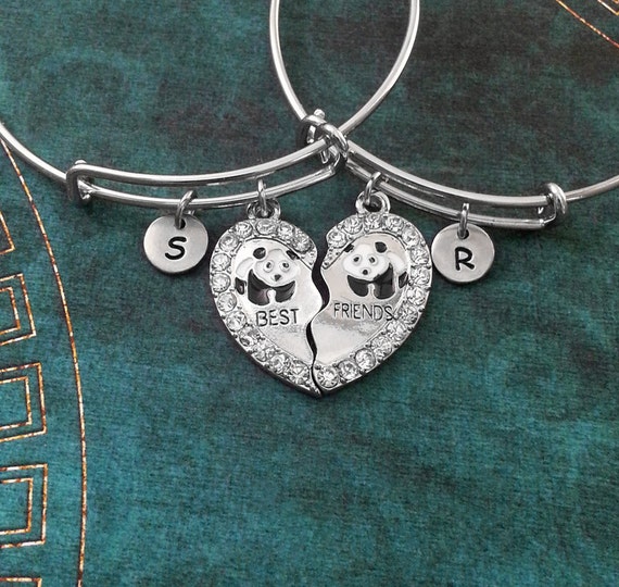 Panda Bangle Panda Bracelets Broken Heart Bracelet Split Heart Bangle Best Friends Bracelets Friendship Expandable Personalized Bangle Gift Etsy UK