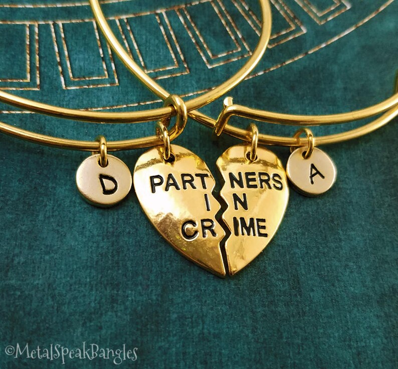 Partners in Crime Bracelet SET of 2 Bracelets Handcuffs Bracelet Best Friend Bracelet Friendship Bracelet Pendant Bracelet Partners Bangle image 1