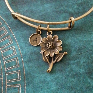 Daisy Bangle Bronze Daisy Bracelet Flower Charm Bracelet Bridesmaid Gift Expandable Bangle Stackable Bangle Adjustable Bangle Personalized