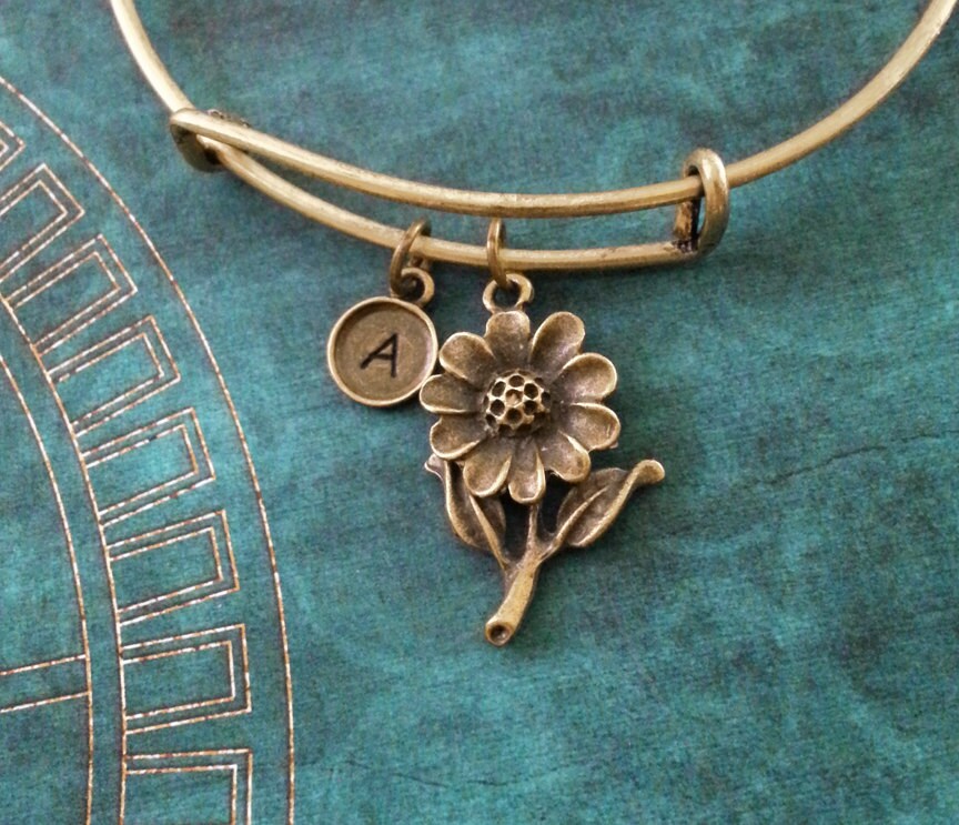 Daisy Bangle Bronze Daisy Bracelet Flower Charm Bracelet Etsy