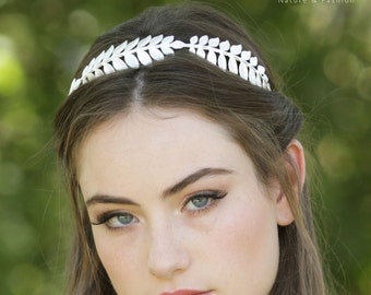 Silver Leaf Headband, Silver Bridal Headband, Silver Bridal Tiara, Laurel Crown, Goddess Crown Silver Wedding Headband Bridesmaid Headband