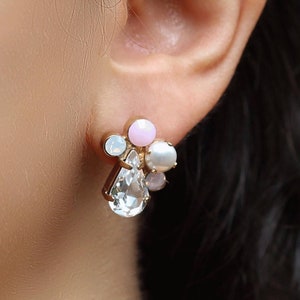 Rosa Gold Kristall Braut Ohrringe, Swarovski Kristall Ohrstecker, Vintage Hochzeit Ohrringe, Romantische Ohrringe, Brautjungfern Blush Ohrringe