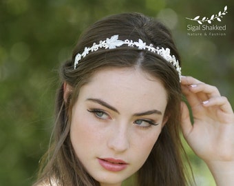 Diadème nuptial, accessoires de cheveux de mariage, diadème de mariage, diadème nuptial argenté, couronne grecque argentée, accessoire de demoiselle d’honneur, bandeau grec