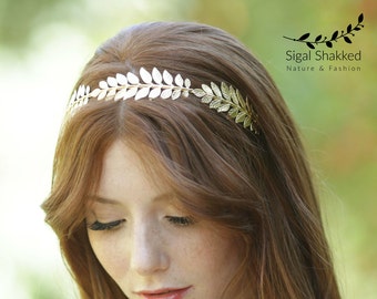 Gold leaf Headband, Gold Leaf Crown, Grecian Crown, Laurel Headband, Grecian Headpiece, Boho Bridal Headband, Bridal Headpiece, Woodland