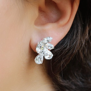 Silver Swarovski Crystal Bridal Earrings, Silver Bridal Clusters, Wedding Earrings, Bridal Stud Earrings, Rhinestone Earrings, Boho Earrings