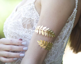 Upper Arm Cuff Bracelet, Gold Arm Band, Gold Leaf Bracelet, Greek Goddess Upper Arm Bracelet, Gold Arm Bangle, Bridesmaids Bracelet