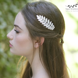 Silver Leaf Hair Comb, Bridal Hair Comb, Laurel Hairpiece, Wedding Comb, Bridesmaid Headpiece, Bridesmaid Comb, Bridesmaid Gift, Boho Bride