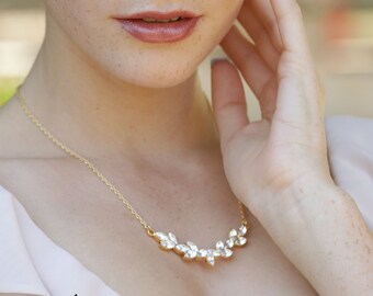 White Crystal Bridal Necklace, Rhinestone Necklace, Cocktail Necklace, Bridal Jewelry, Delicate Swarovski Necklace, Cubic Zirconia Necklace