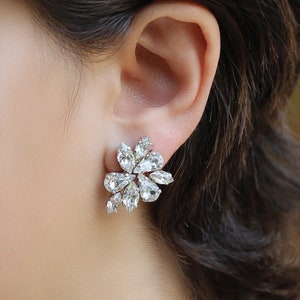 Silver Swarovski Crystal Bridal Stud Earrings, Wedding Earrings, Bridal Cluster Earrings, Statement Earrings, Bridesmaid Crystal Earrings