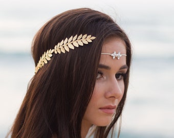 Greek Goddess Halo Crown, Gold Leaf Headpiece, Roman Hair Vine, Laurel Wreath Tiara, Sweet 16 Quinceanera Birthday, Princess Prom Headpiece