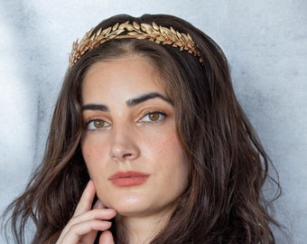 Bridal Laurel Leaf Rose Gold Halo Crown– Greek Goddess Olive Headpiece– Wedding Roman Hair Vine– Laurel Wreath Tiara– Grecian Leaf Headband
