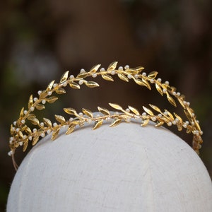 Bridal Laurel Leaf Gold Halo Crown, Greek Goddess Olive Headpiece, Wedding Crown Headband, Roman Hair Vine Headpiece, Laurel Wreath Tiara image 2