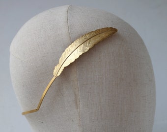 Greek Goddess Gold Feather Headpiece, Bridal Halo Crown, Olive Crown Headband, Roman Hair Vine, Prom Headpiece, Wedding Laurel Wreath Tiara