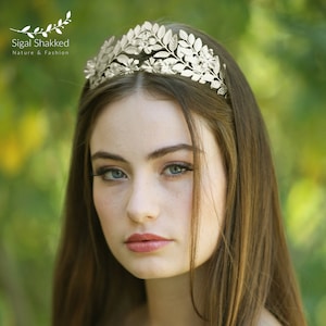 Greek Gold Laurel Leaf Crown, Bridal Silver Tiara, Wedding Halo Crown, Leaf Headpiece, Bridal Headpiece, Laurel Leaf Tiara, Goddess Crown