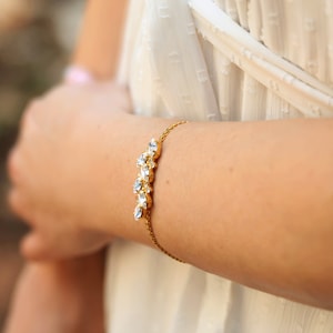 Gold Bridal Swarovski Crystal Bracelet, Delicate Rhinestone Wedding Bracelet, Zircon Bracelet, Minimalist Bracelet, Bridesmaid Bracelet