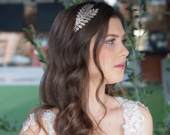 Couronne de feuille d'argent délicate, bandeau de déesse grecque, diadème de fée, couronne de feuille de laurier, bandeau de mariage, casque de mariée, cadeau de demoiselle d'honneur