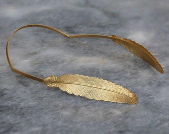 Greek Goddess Gold Feather Headpiece, Bridal Halo Crown, Olive Crown Headband, Roman Hair Vine, Prom Headpiece, Wedding Laurel Wreath Tiara