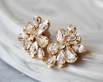 Gold Swarovski Crystal Bridal Stud Earrings, Wedding Earrings, Cluster Earrings, Wedding Jewelry, Statement Earrings, Bridesmaid earrings