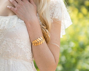 Arm Band, Greek Leaf Bracelet, Greek Goddess Bracelet, Leaf Arm Bracelet, Bridal Gold Bracelet, Bridesmaid Bracelet, Arm Cuf,f Arm Bangle