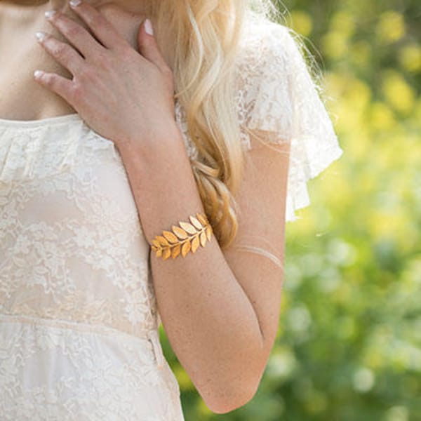 Arm Band, Greek Leaf Bracelet, Greek Goddess Bracelet, Leaf Arm Bracelet, Bridal Gold Bracelet, Bridesmaid Bracelet, Arm Cuf,f Arm Bangle