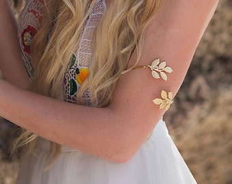 Greek Goddess Upper Arm Bracelet, Upper Arm Cuff, Arm Bracelet, Leaf Bracelet, Arm Cuff, Gold Bracelet, Gold Leaf Bracelet, Wedding Bracelet