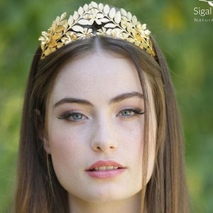 Griechische Krone, Lorbeerblattkrone, Brautgoldblattkrone, Gold Tiara, Blattkopfstück, Brautkopfstück, Hochzeitskopfschmuck, Blattstirnband, Boho