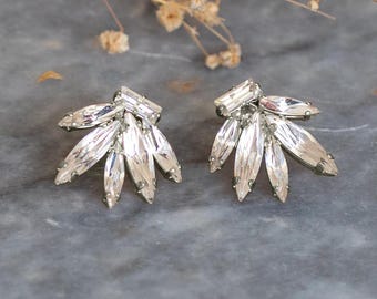 Silver Marquise Crystal Bridal Stud Earrings, Wedding Earrings, Cluster Cubic Zircon Stads, Wedding Delicate Jewelry, Zirconia Earrings