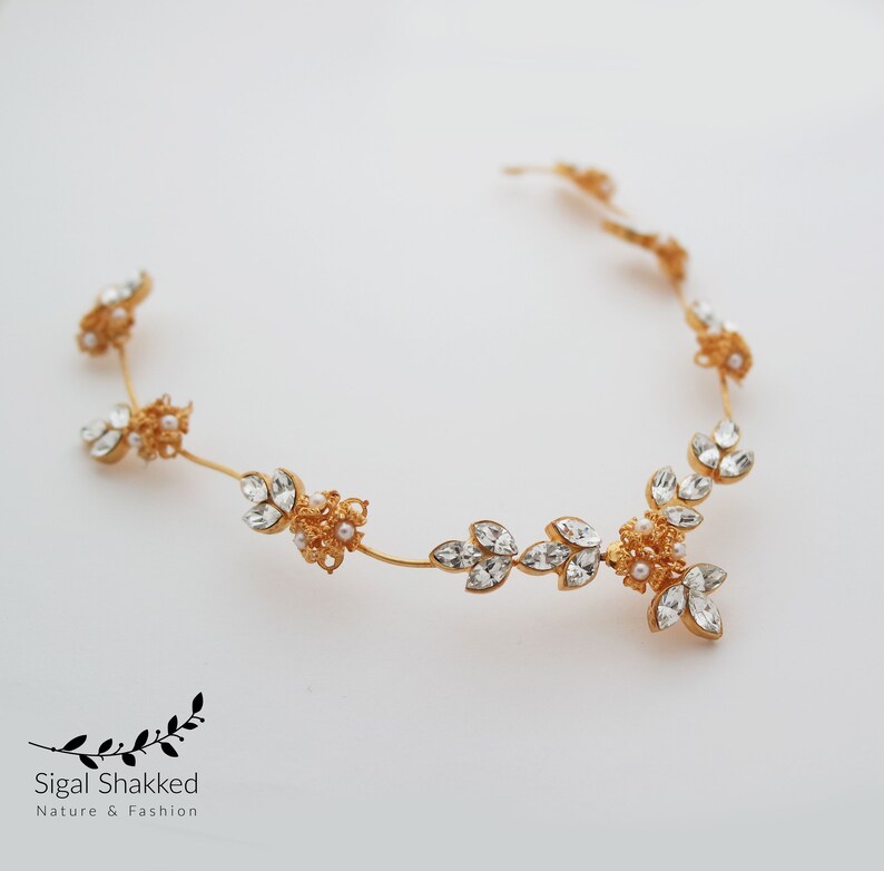 Wedding Hair Vine Bridal Crystal Wreath Boho Headpiece Forehead Band Bridal Tiara Wedding Crown Crystal Wreath Pearl Hair Wreath