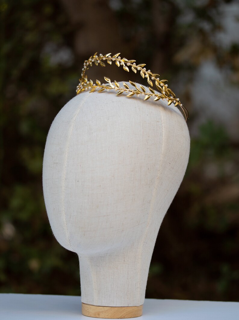 Bridal Laurel Leaf Gold Halo Crown, Greek Goddess Olive Headpiece, Wedding Crown Headband, Roman Hair Vine Headpiece, Laurel Wreath Tiara image 4