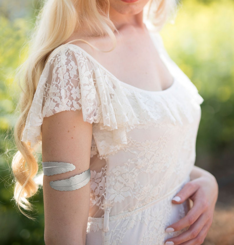Goddess Upper Arm Bracelet Feather Bridal Arm Cuff Bridal Etsy
