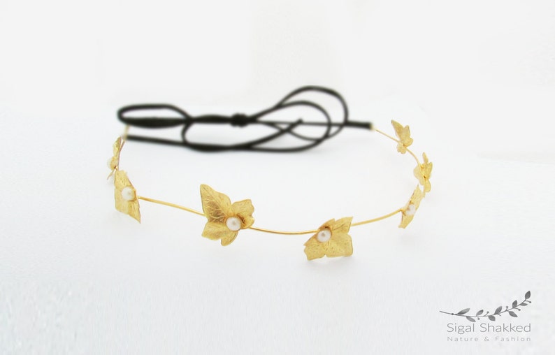 Bridal Tiara Boho Headpiece Bridal Hair Accessory Gold Headband Gold Pearl Wreath Bridesmaid Band Bridal Hair Leaves Bridal Headband