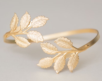 Arm Bracelet, Leaf Bracelet , Arm Cuff, Upper Arm Cuff Bracelet, Gold Bracelet, Gold Leaf Bracelet, Bridal Jewelry, Wedding Bracelet