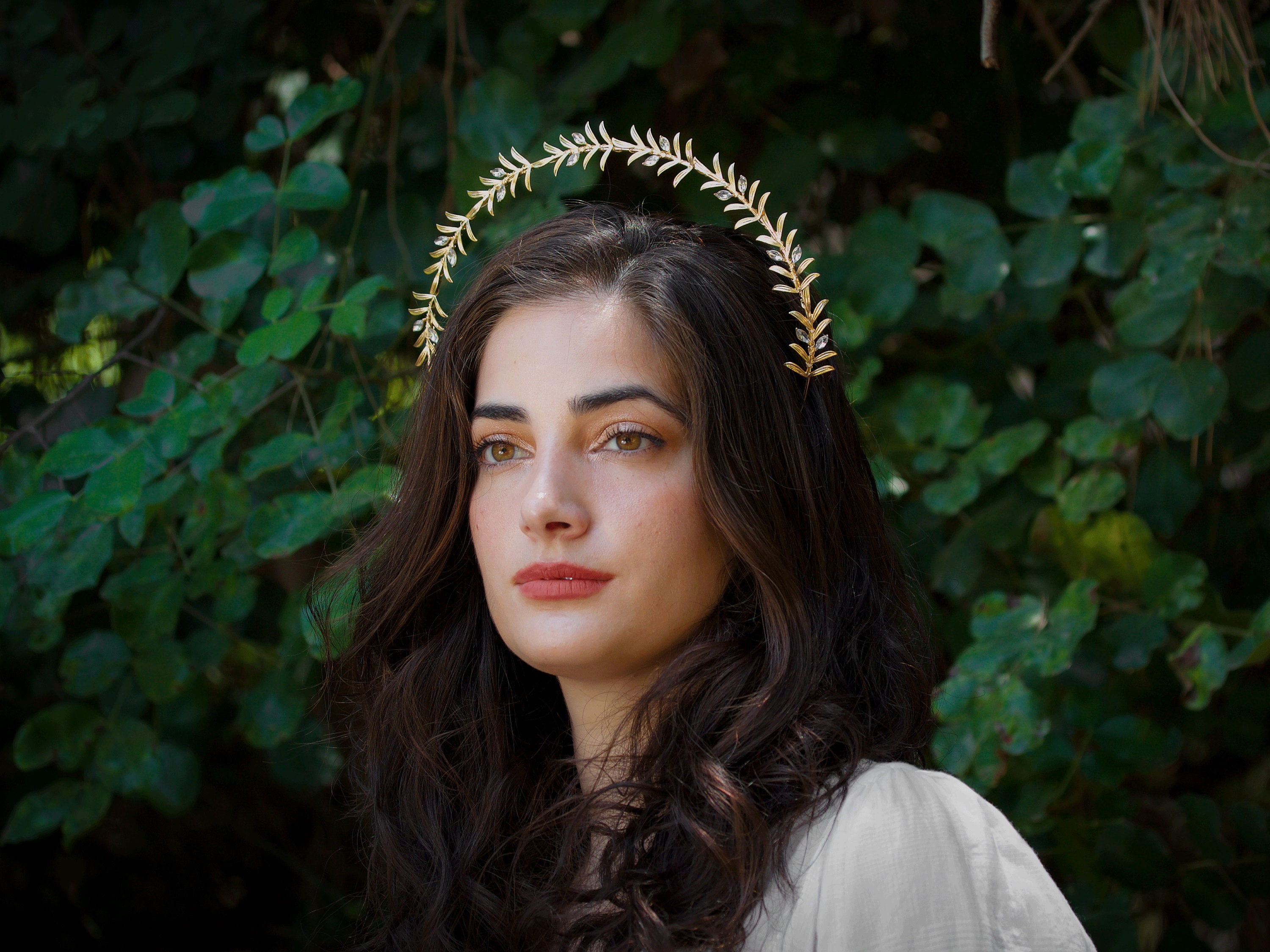Silver Crystal Bridal Halo Hair Crown | Rhinestone Goddess  display picture 2