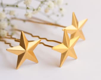 3 gouden haarsticks, haarclip ster, broodjeshouder, knotstok, haarvork, cadeau voor haar, cadeau voor vriendin, bruidszendspoel, bruidsmeisjescadeau
