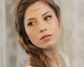 Boho Bridal Headband, Wedding Hair Accessory, Boho Head Chain, Bridal Hairband, Gold tiara, Bridal Forehead Band, metal headband, crown