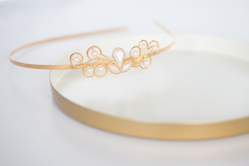 Bridal Headpiece, Gold Headband, Bridal Headband, Delicate Headpiece, Wedding Headpiece, Wedding Headband, Pearl Headpiece, Boho headband image 2