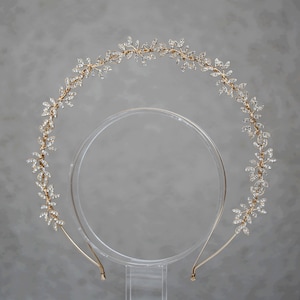 Bandeau halo feuille bohème strass, couronne halo nuptiale en cristal or feuille de laurier, couronne de déesse, diadème de princesse nuptiale, bandeau halo de mariage