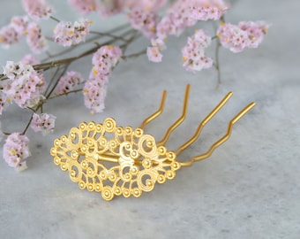 Filigreeing Gold Hair Bun Stick, 4 Prong Hair Fork, Gold Hair Pin, Hair Clip, Bun Pin, Hair Bun Holder, French Hair Pin, Classic Hair Pins