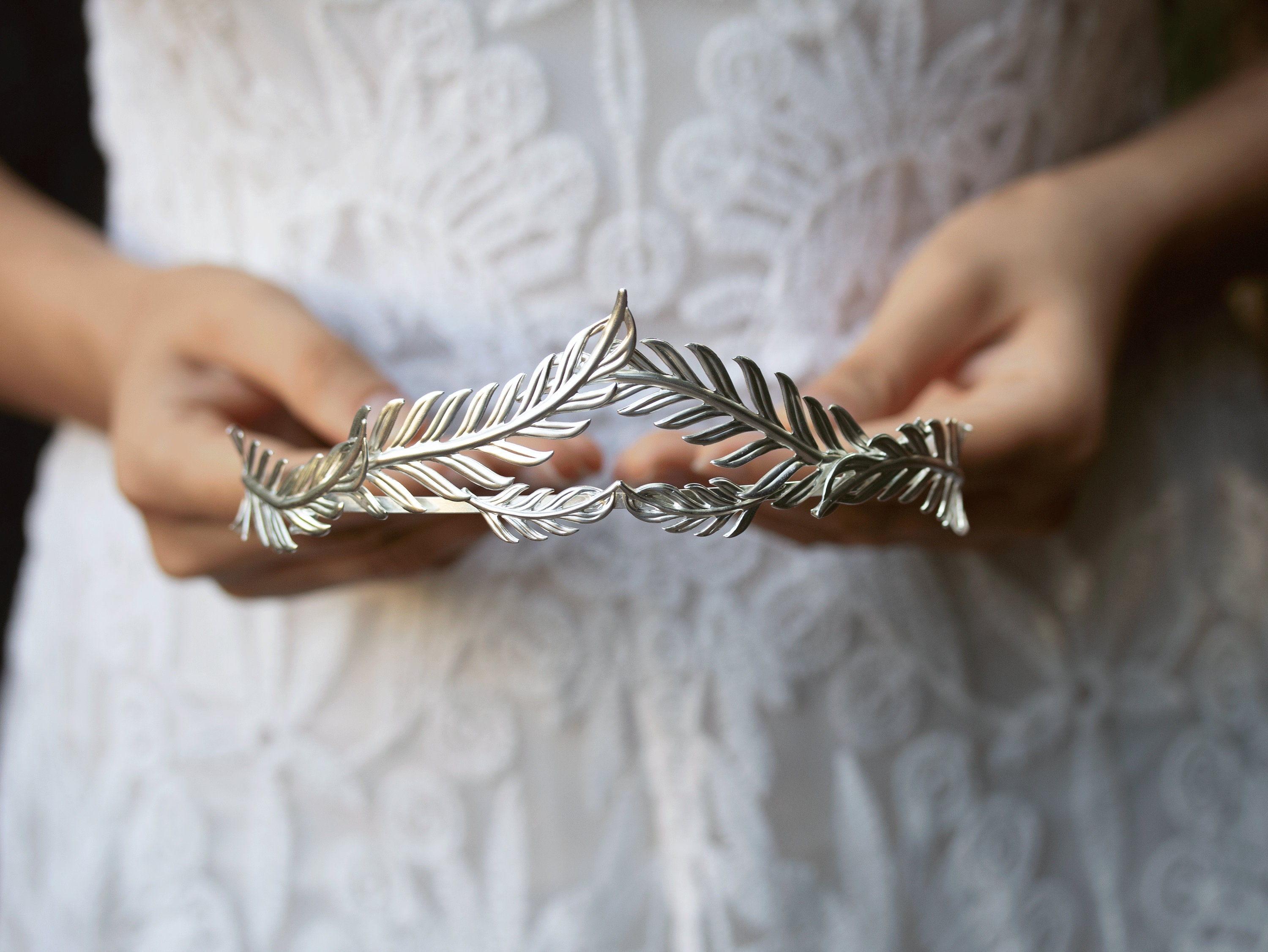Silver Laurel Leaf Crown, Greek Goddess Silver Halo Crown  display picture 3