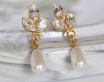 Boucles d'oreilles Swarovski Pearl Bridal, Boucles d'oreilles de mariage, Bijoux de mariée, Boucles d'oreilles de demoiselles d'honneur, Boucles d'oreilles Dainty, Boucles d'oreilles en cristal, Boucles d'oreilles Dangle