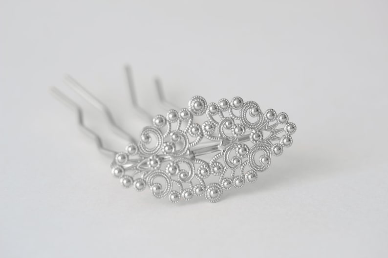 Silver Hair Clip Bridal Headpiece Silver Hair Stick Bridal Hair Pin Hair Vine Filigreeing Hair Pin Bun Stick Bridesmaid Hair Pin