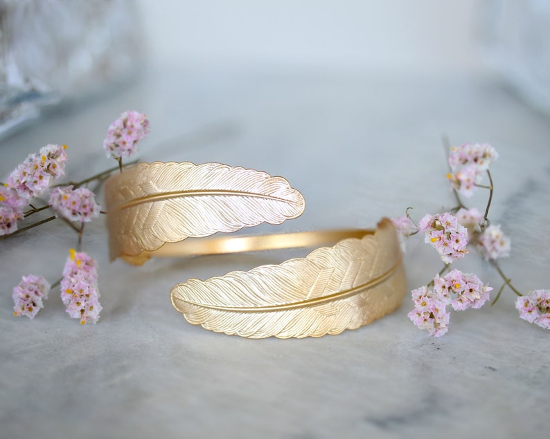 Upper Arm Cuff Bracelet Feather Cuff Bracelet Gold Bridal Etsy Israel