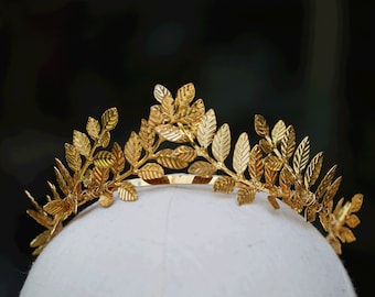 Bridal Laurel Leaf Gold Halo Crown, Greek Goddess Olive Headpiece, Wedding Crown Headband, Roman Hair Vine Headpiece, Laurel Wreath Tiara