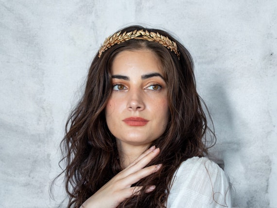 Couronne De Laurier Dorée Grecque – Lot 5 Accessoires : Serre-Tête, Bracelet, Peigne, Boucles D'Oreilles Perles – Coiffe Romaine Mariage & Cosplay